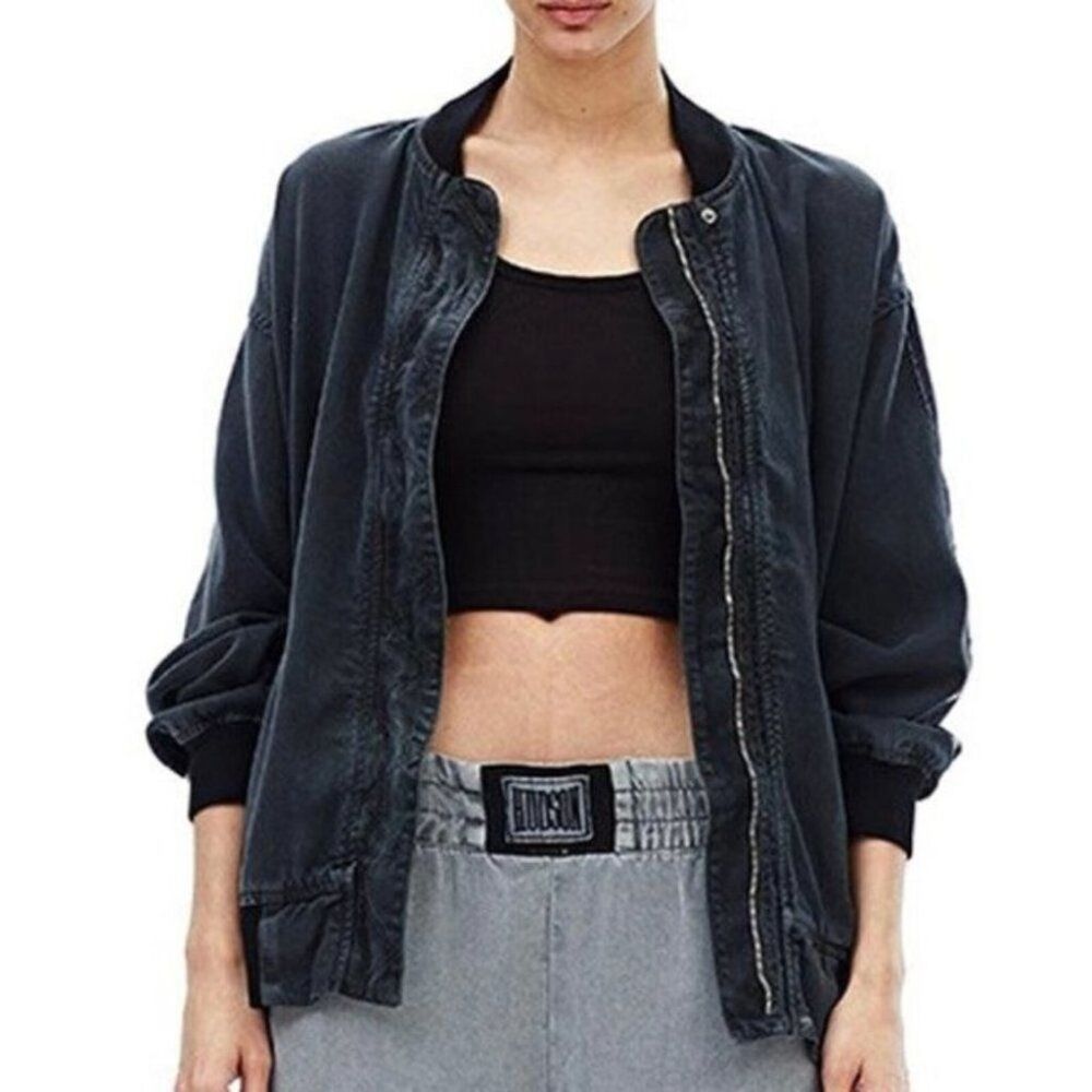HUDSON Black Nova Varsity Bomber Jacket Womens Size Medium M Grunge